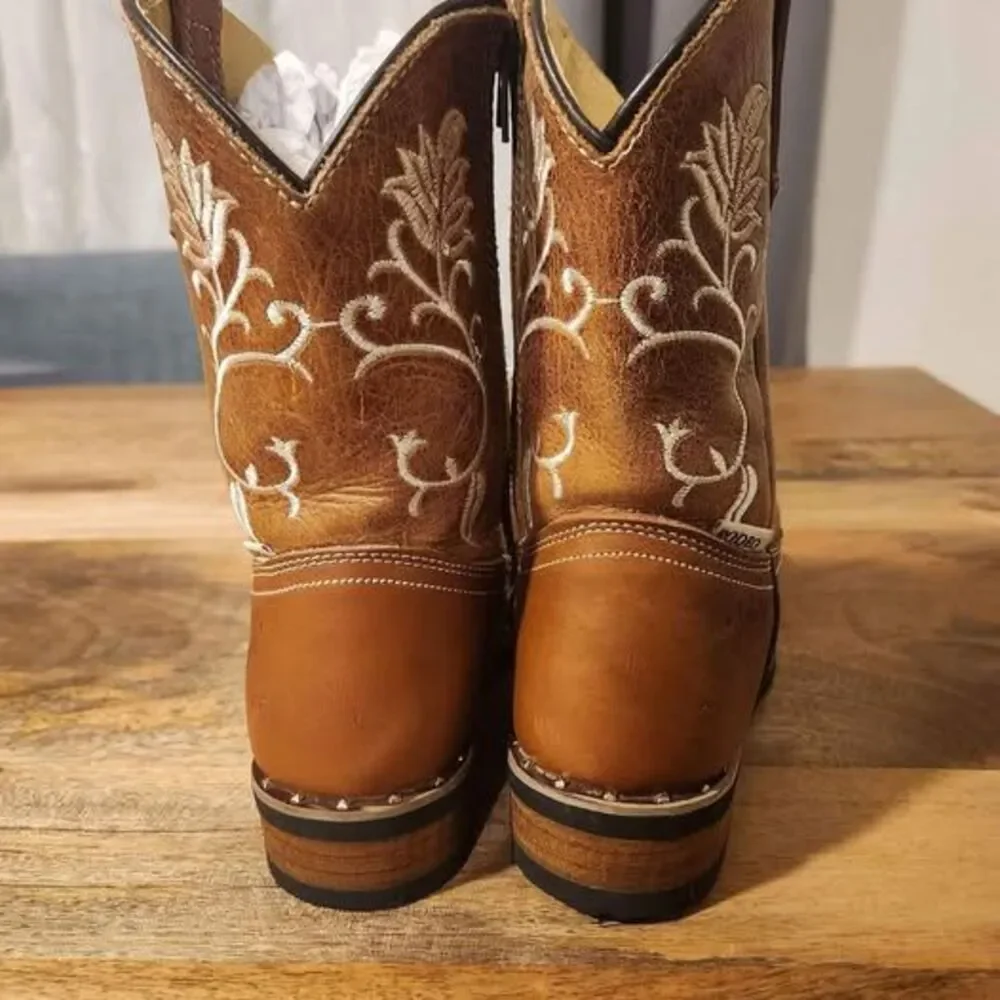 Brown Square Toe Real Leather Cowboy Boots from Zacatecas Size 20.5 MX 1.5 Kids